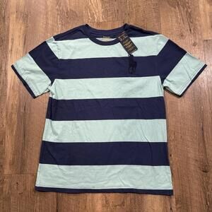 Boys Large RALPH LAUREN Big Pony Blue Striped T-Shirt 100% Cotton 14-16 L $45